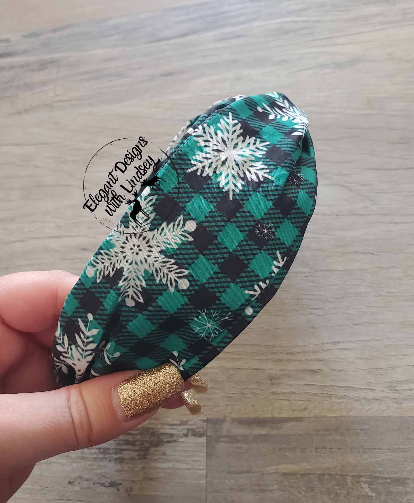 Green Plaid Snowflakes Headband