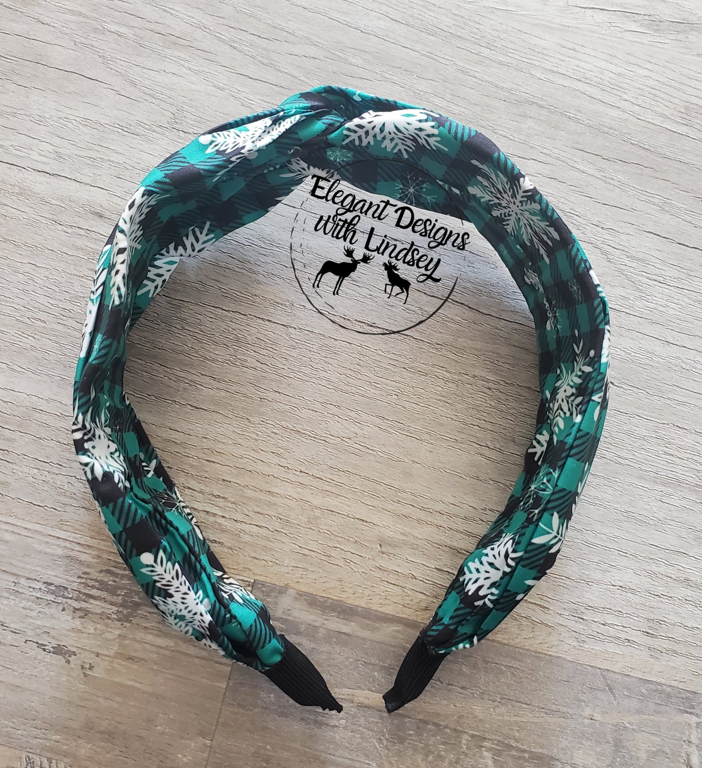 Green Plaid Snowflakes Headband