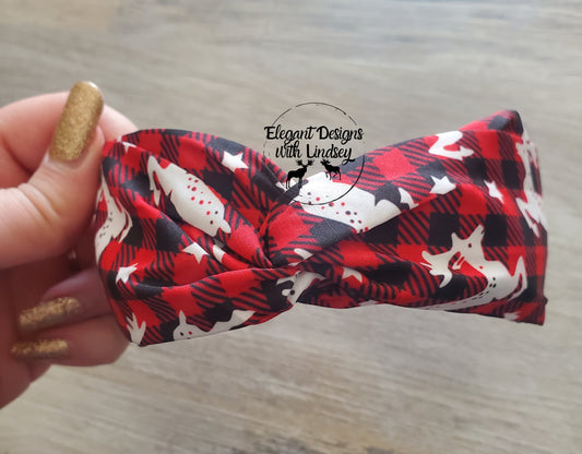 Red Plaid Reindeer Headband