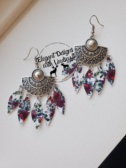 Aztec fan faux leather earrings