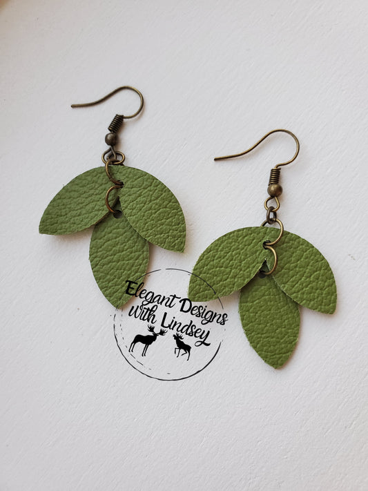 "Leaf" dangle genuine leather earrings