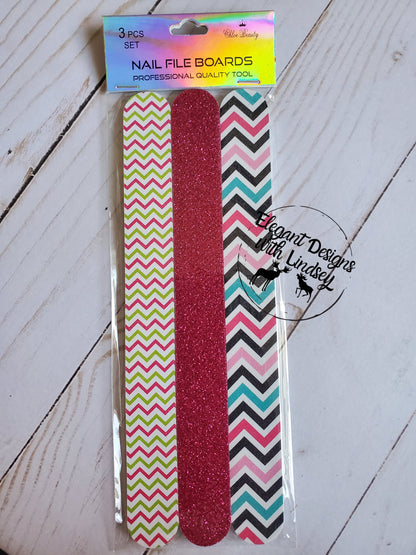 3pk Nail Files - Pink Glitter