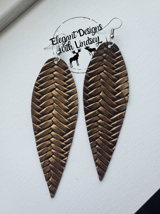 Bronze Fishtail Metallic Fringe Faux Leather Earrings