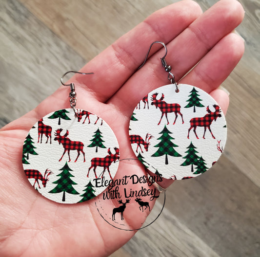 Plaid Moose Circle Faux leather earrings