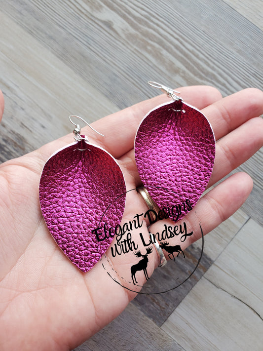 Metallic Pink Textured Faux leather earrings