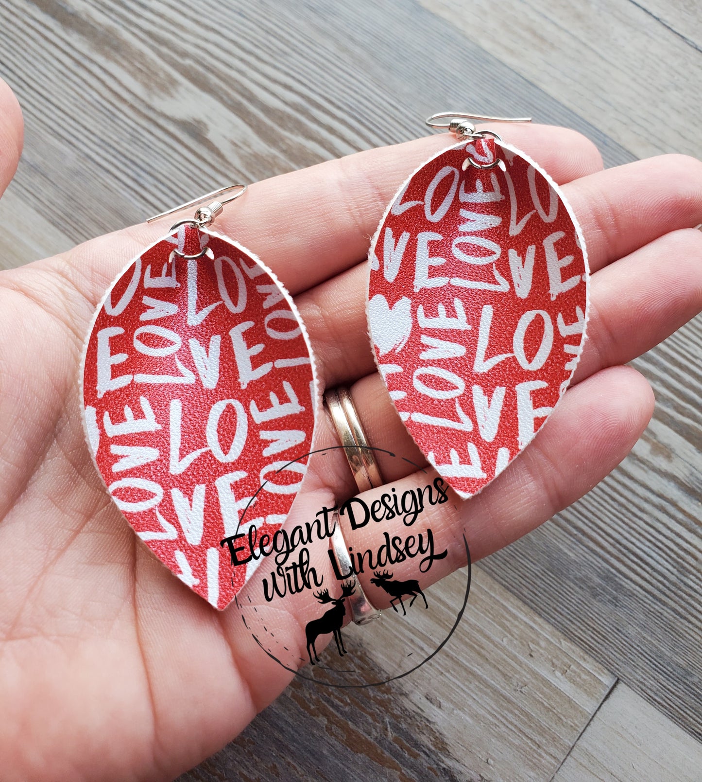 "Love" Faux leather earrings