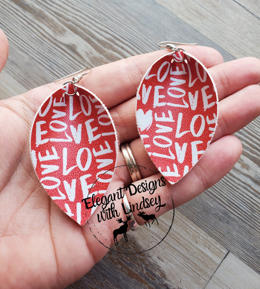 "Love" Faux leather earrings