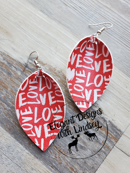 "Love" Faux leather earrings