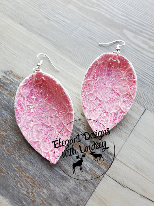 Light Pink Lace Faux leather earrings