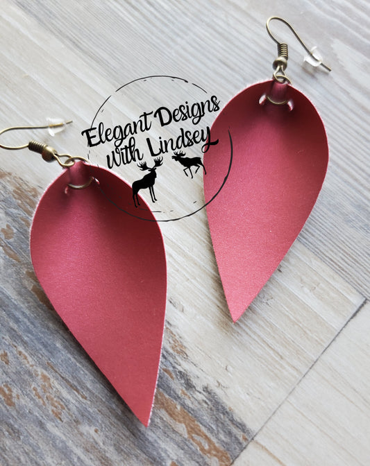 Skinny Pinched Burgundy Faux leather earrings