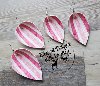 Pink Stripe Pinched Faux leather earrings
