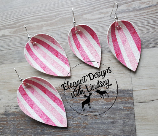 Pink Stripe Pinched Faux leather earrings