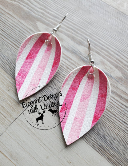Pink Stripe Pinched Faux leather earrings
