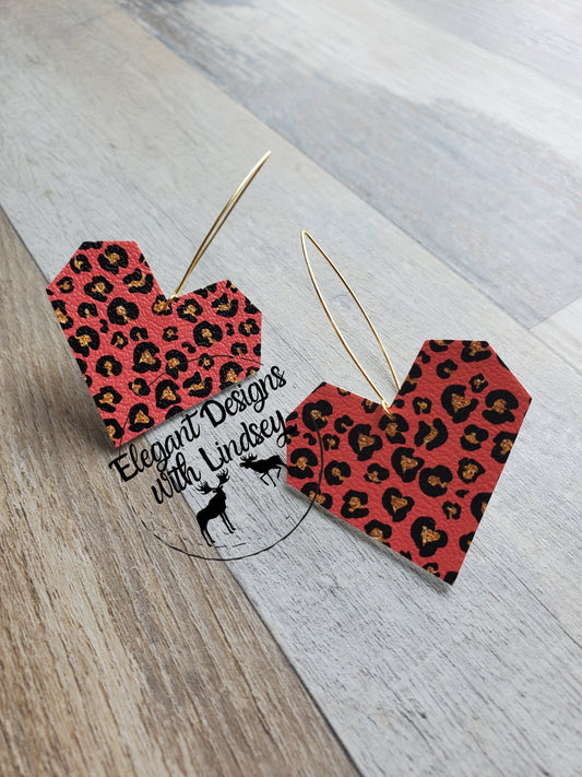 Cheetah Heart Faux Leather Earrings