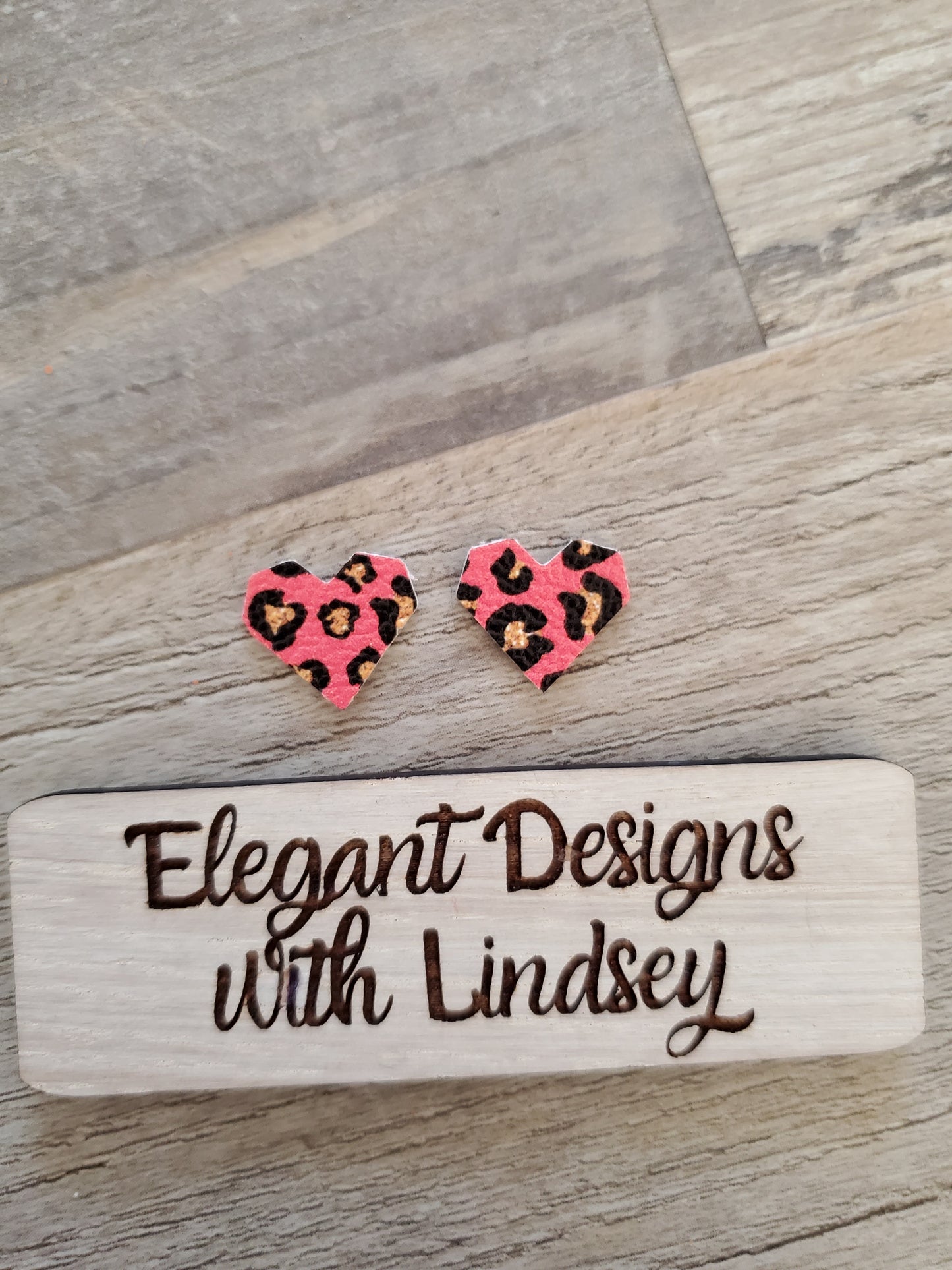 Pink Cheetah Stud Faux Leather Earrings