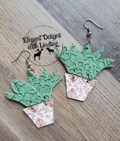 Succulent Plant Faux leather Earrings