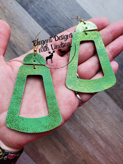 Pebble Green Large Geometric Triangle Faux Leather Earrings