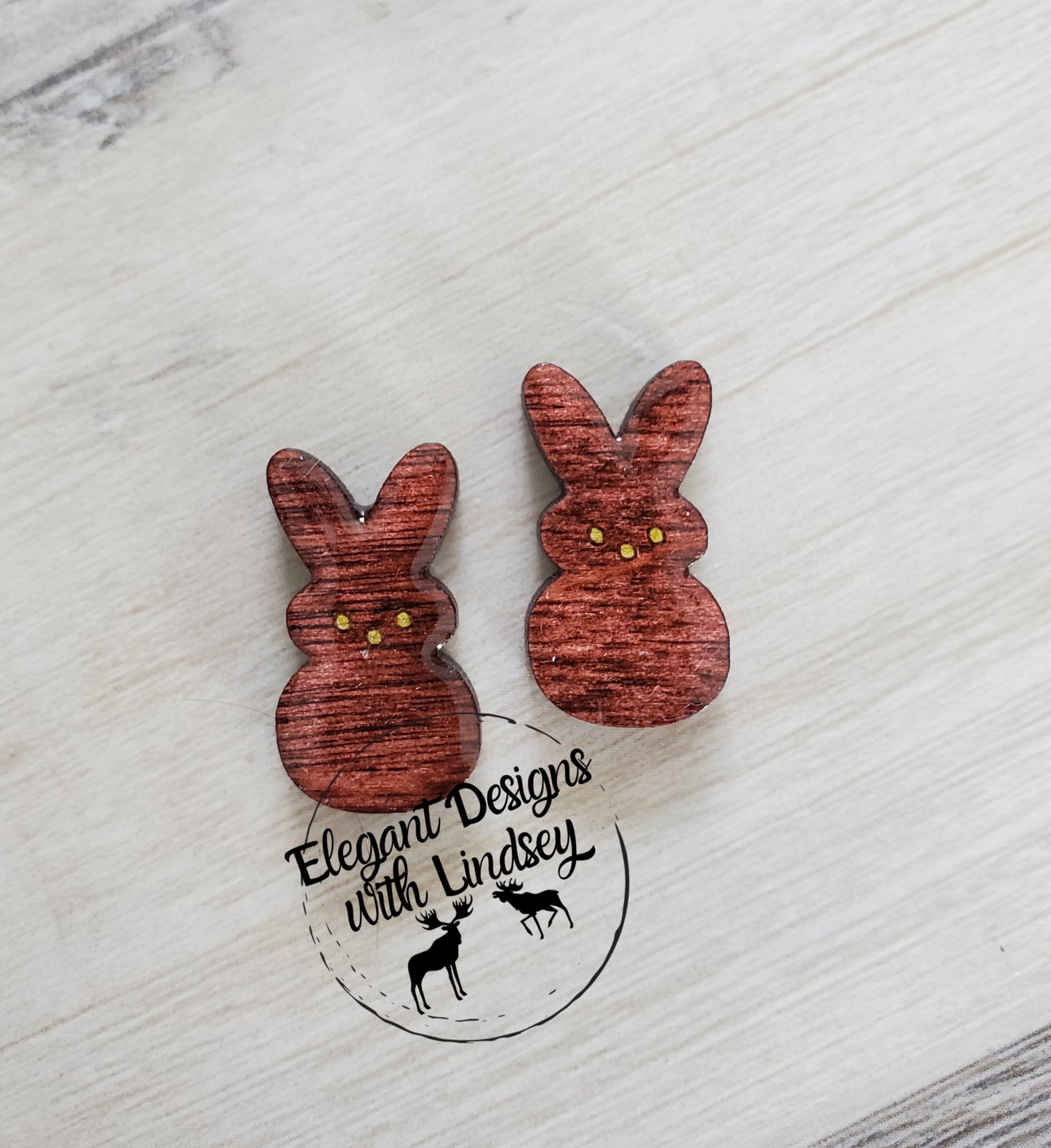 Bunny Painted Wood/Resin Stud Earrings