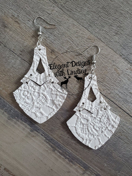 White Chandelier Fringe Faux Leather Earrings