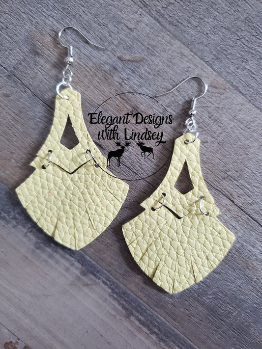 Pastel Yellow Chandelier Fringe Faux Leather Earrings