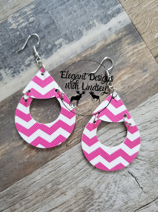Circle Scoop Pink ZigZag Faux leather earrings