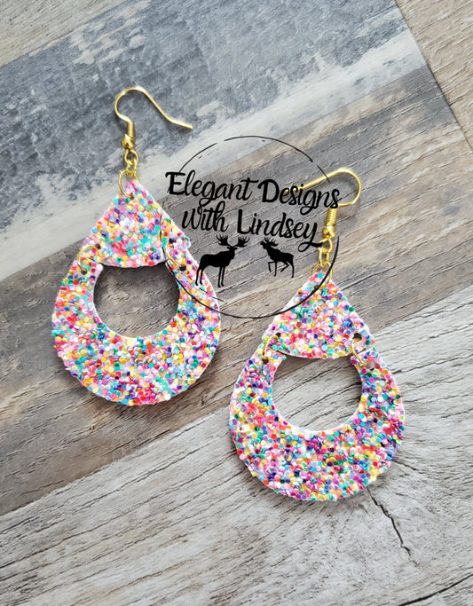 Circle Scoop Multi-Color Glitter Faux leather Earrings