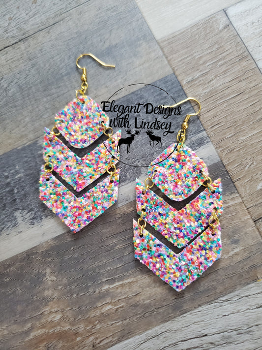 Multi-Glitter Chevron Arrow Faux leather Earrings