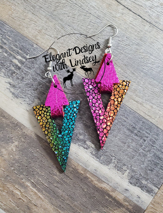 Katness rainbow Metallic Genuine Leather Earrings
