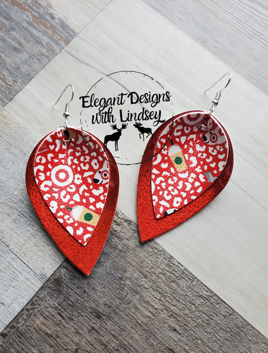 Red Cheetah/Coffee Pinched Faux leather earrings