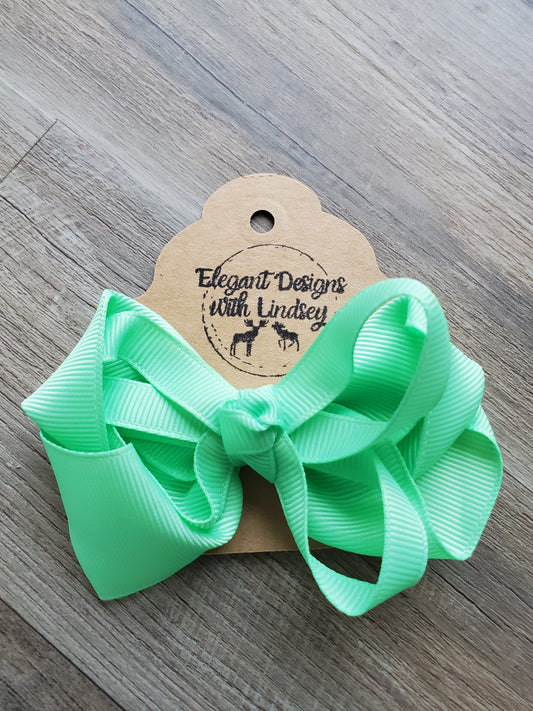 Children's Alligator Clip Ribbon Hair Bow Green