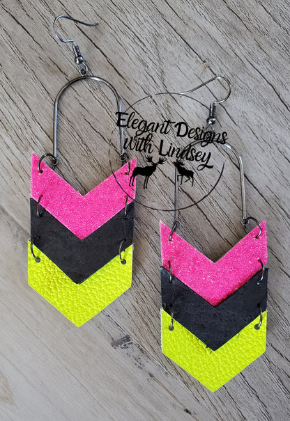 Arched Chevron Arrow Genuine Leather Earrings