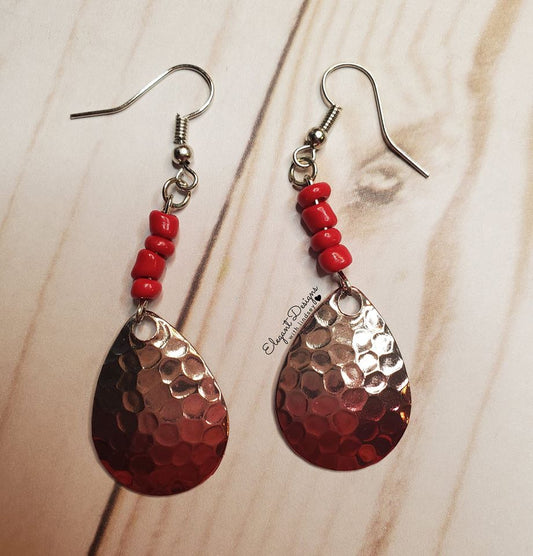 red/pink/silver color shinny spinner earrings
