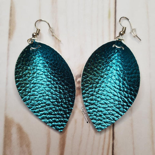 Blue metallic faux leather earrings