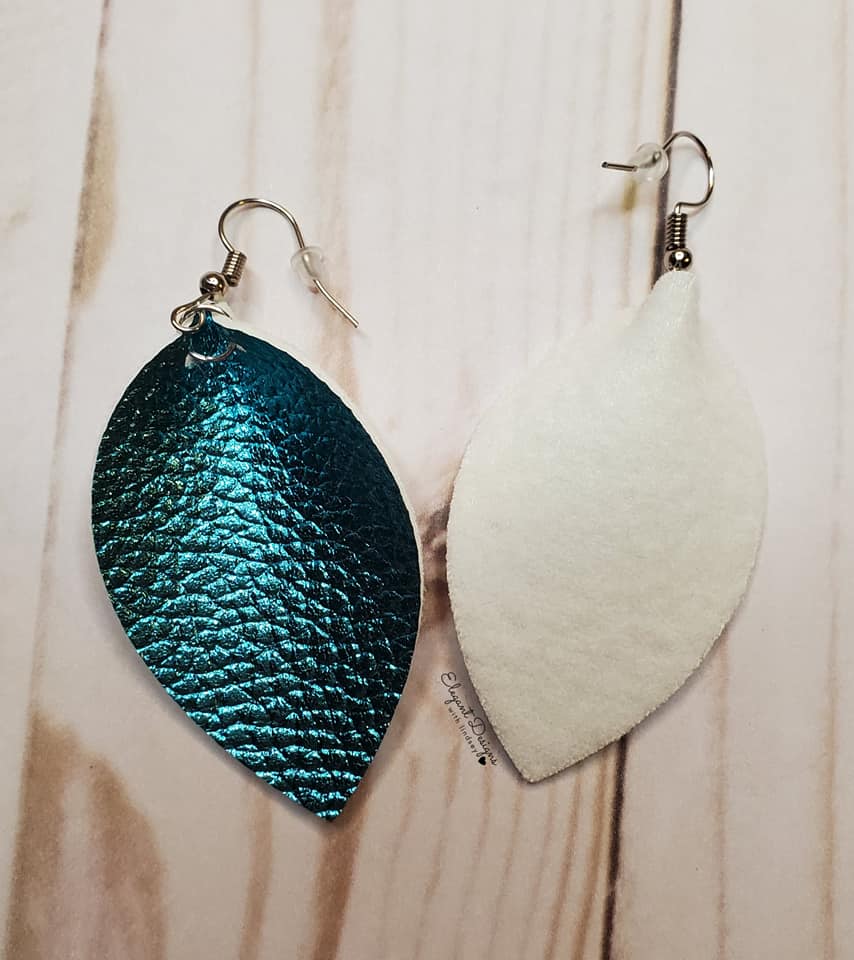 Blue metallic faux leather earrings