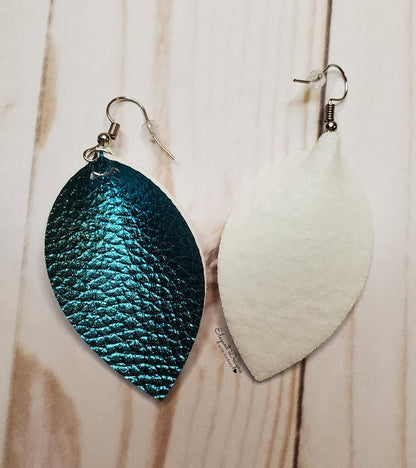 Blue metallic faux leather earrings